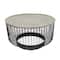 30" Black Metal Open Frame Wire Geometric Coffee Table with Silver Aluminum Top